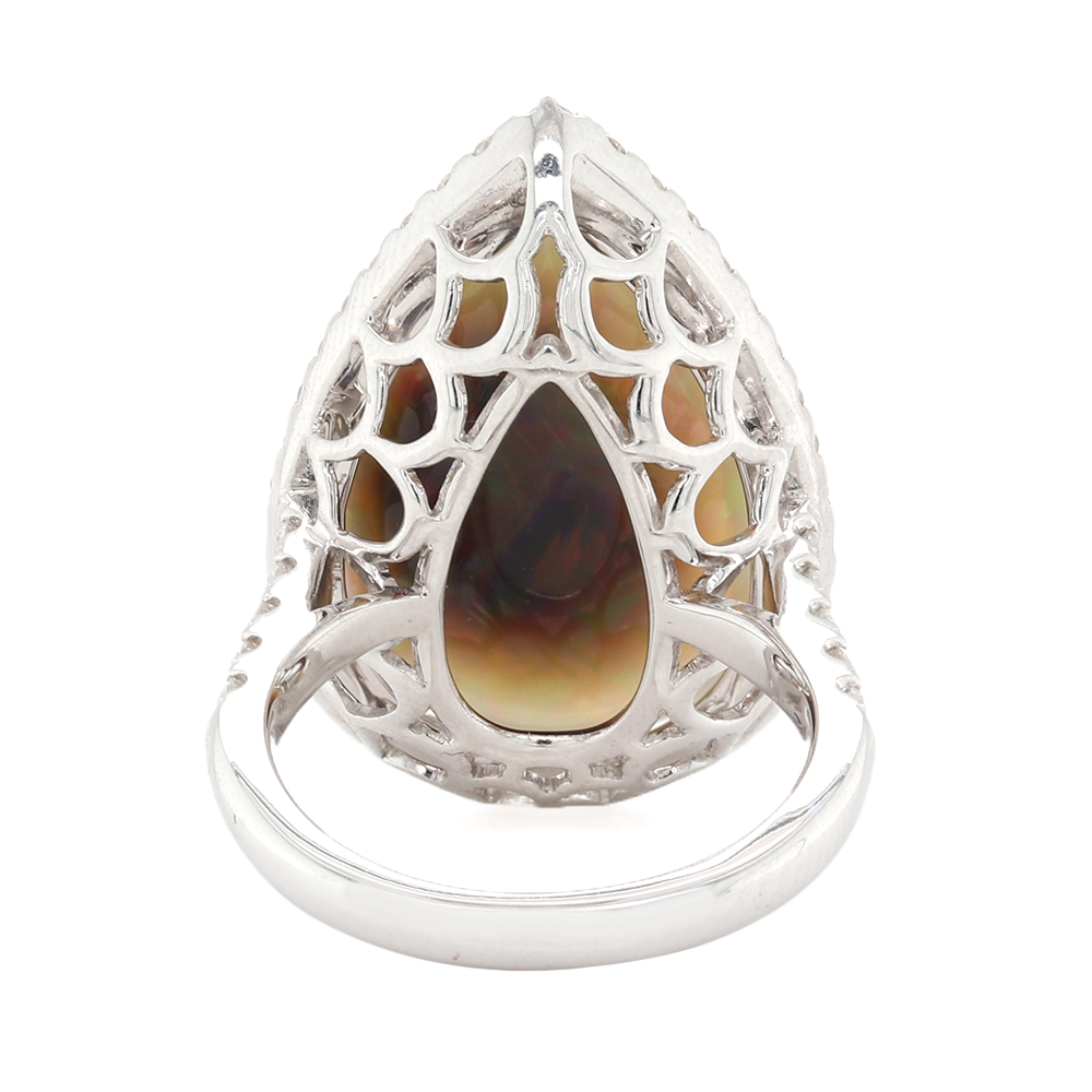 18k White Gold Ring with 13.29ct Opal and 1.17ct diamonds