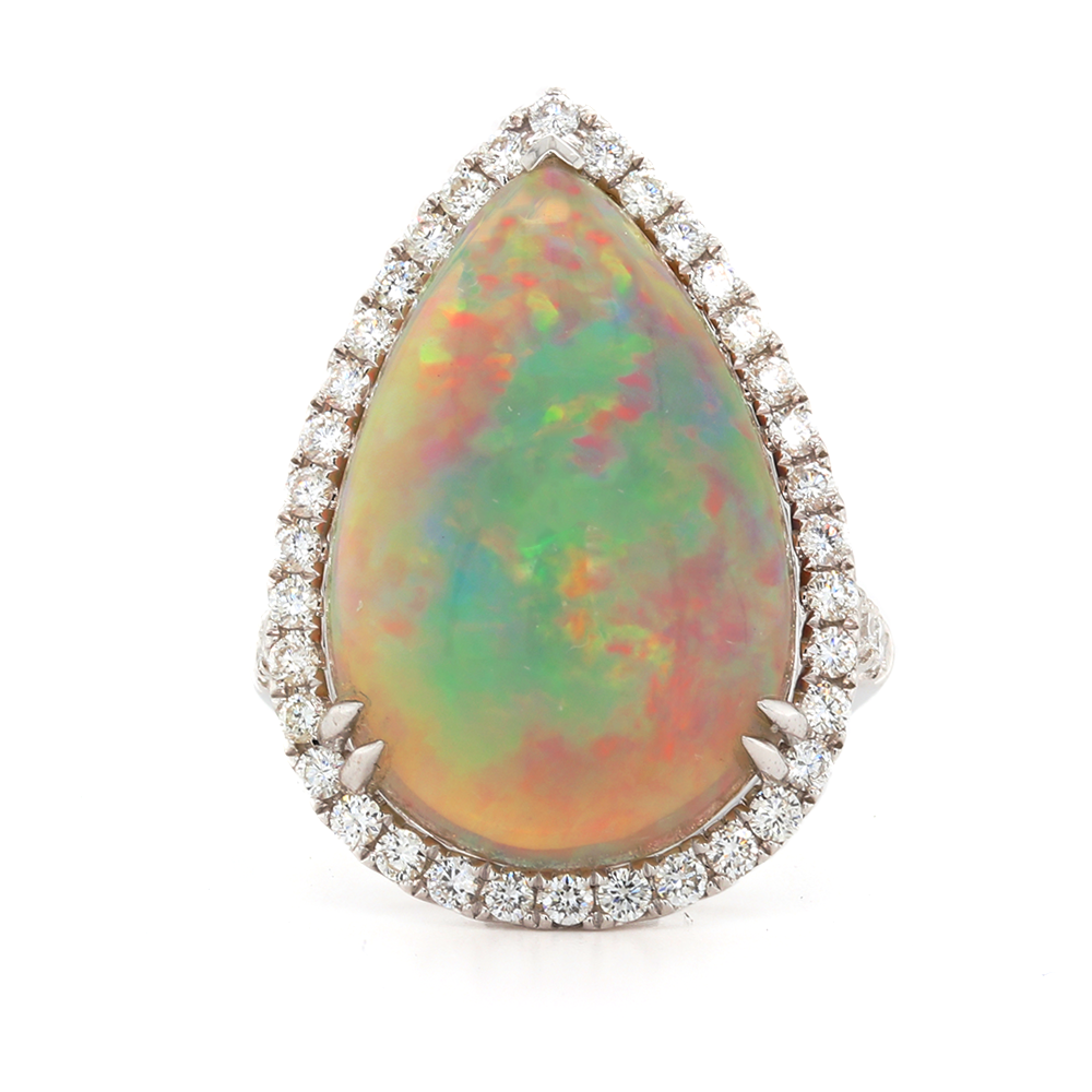 18k White Gold Ring with 13.29ct Opal and 1.17ct diamonds
