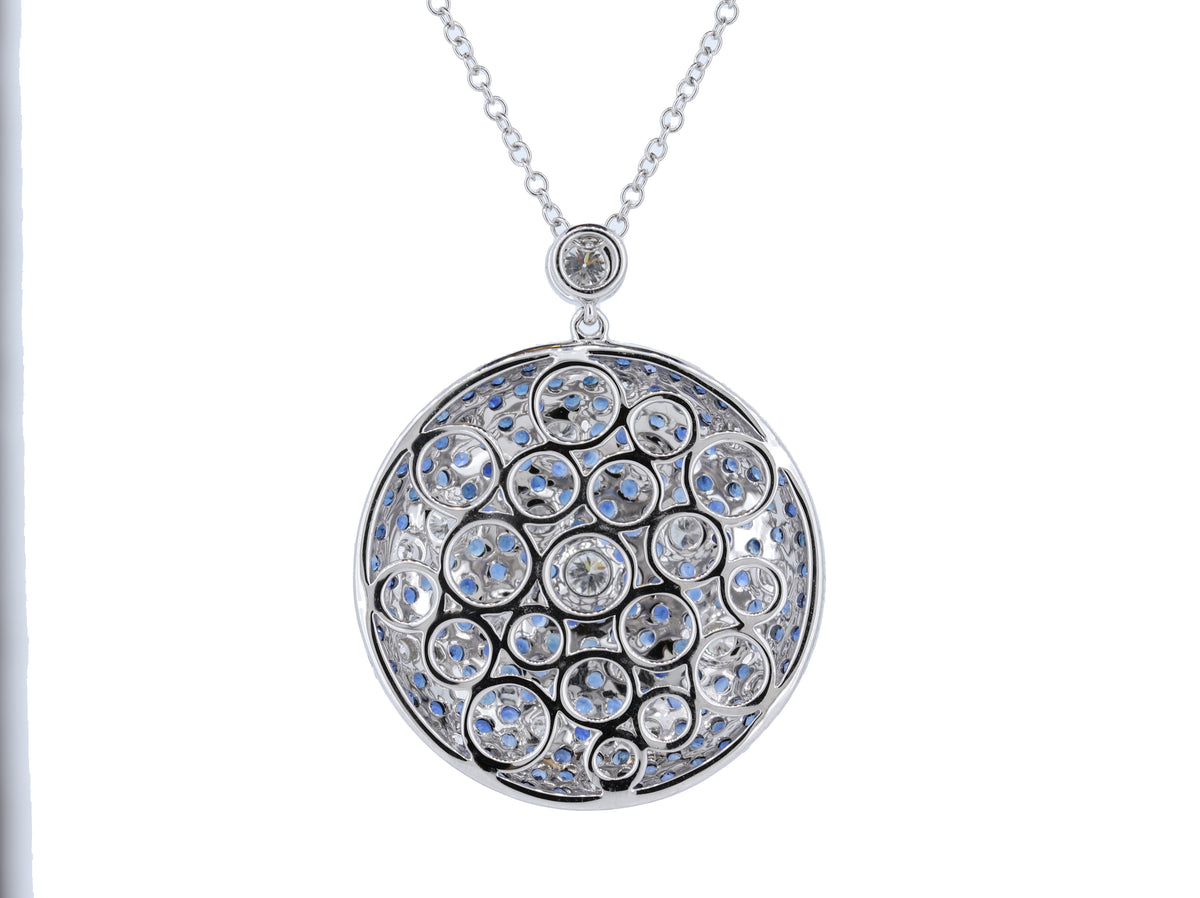 18K White Gold Sapphire And Diamond Cluster Pendant