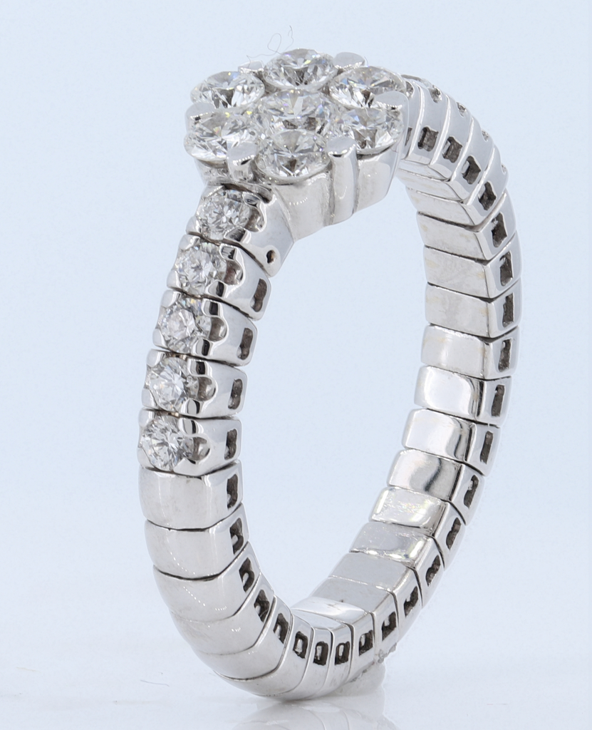 18Kt White Gold Stretchable Diamond Ring With 0.91Ct Diamonds In A Flower Style Setting