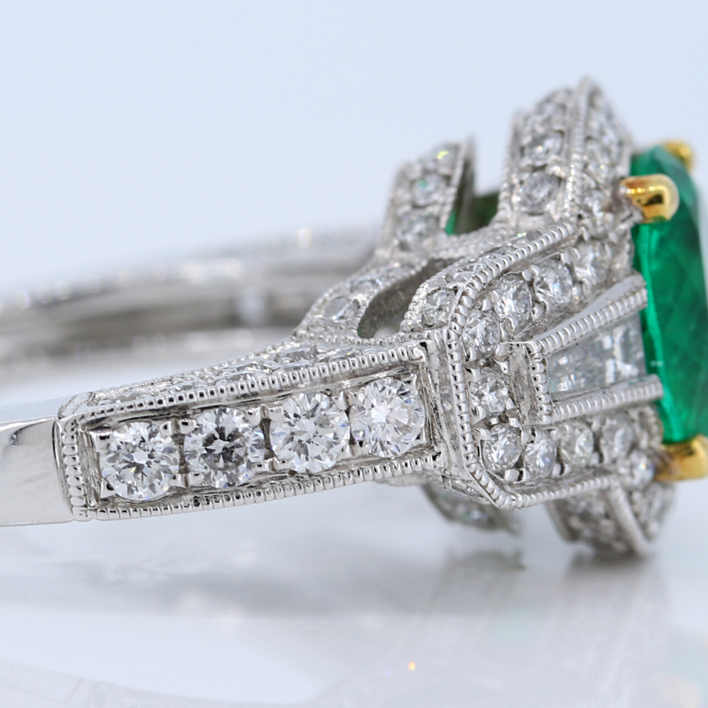 18k White Gold Ring with a 1.39ct Emerald and diamonds