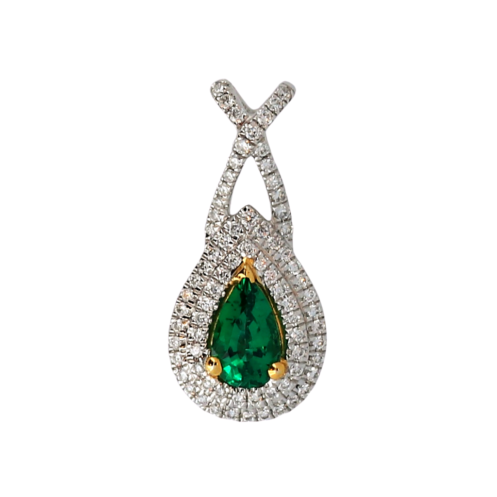 14k White Gold Pendant with a .31ct Emerald and .16ct diamonds