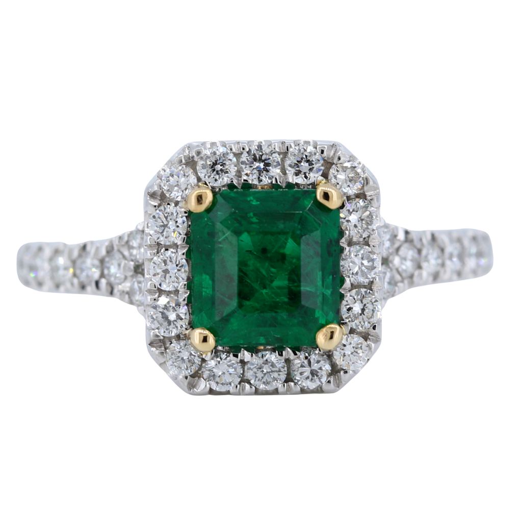 Platinum Ring with 1.38ct Emerald and .53ct diamonds