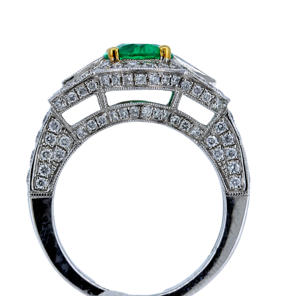 18k White Gold Ring with a 1.39ct Emerald and diamonds