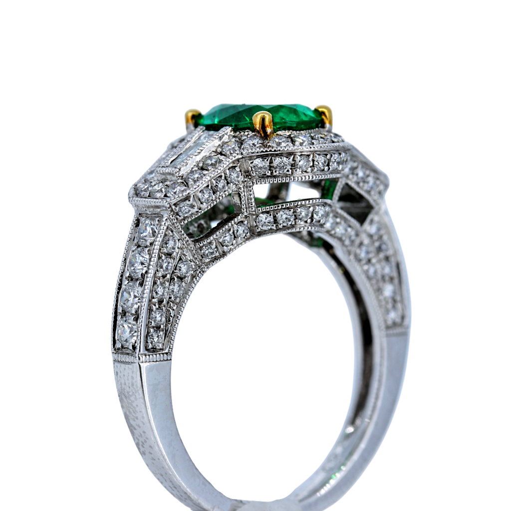 18k White Gold Ring with a 1.39ct Emerald and diamonds