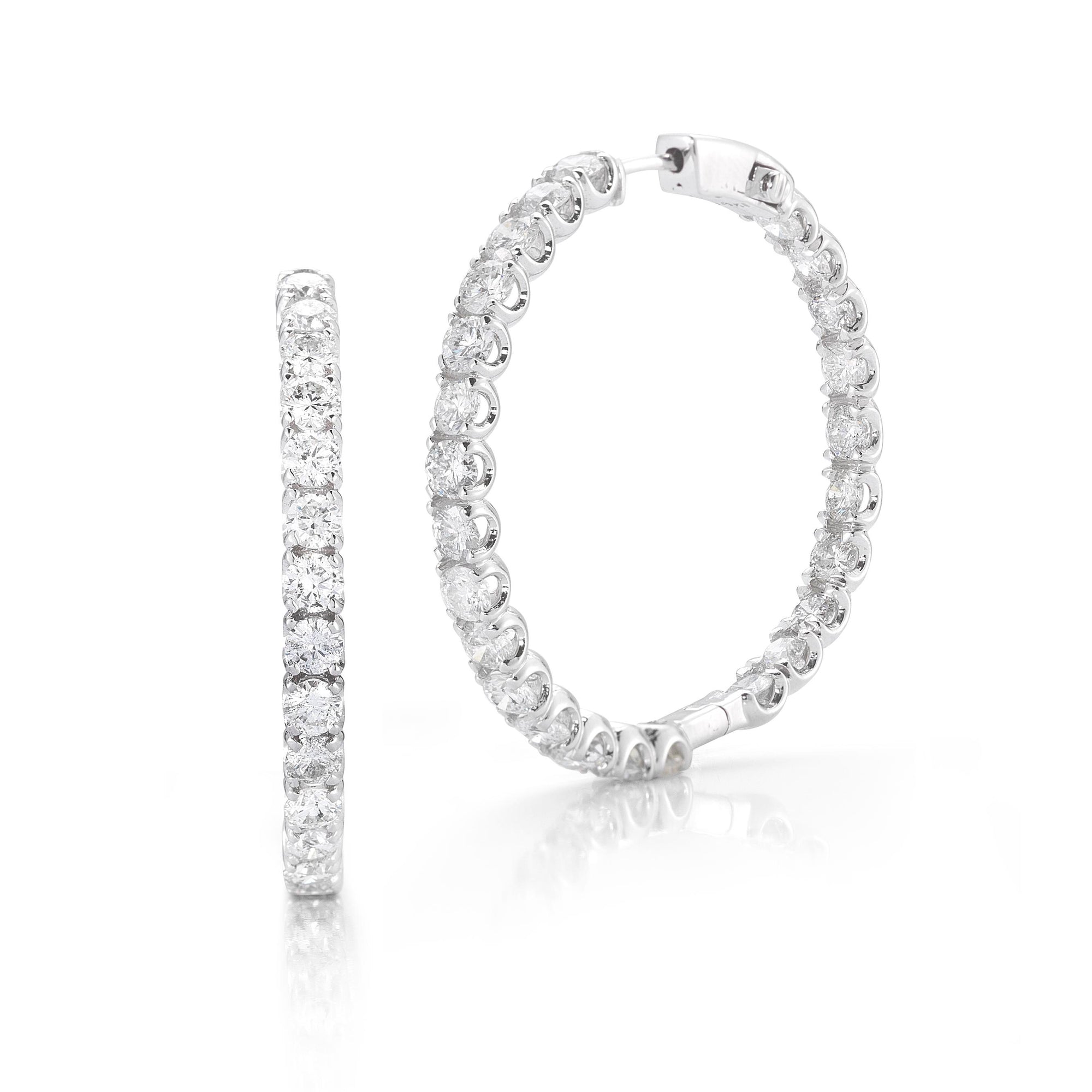 Round Diamond Hoops Made In 14K White Gold