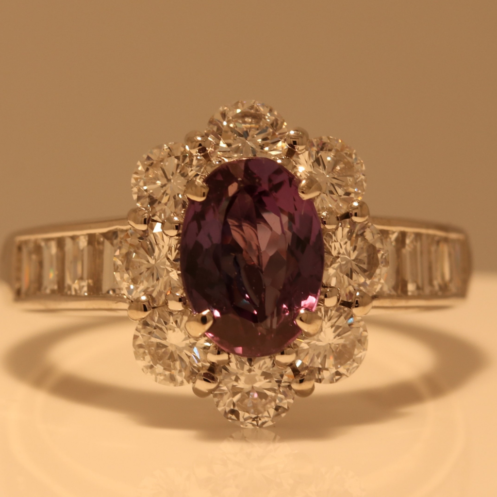 Platinum Ring with 1.71ct Alexandrite and 1.91ct diamonds - GIA Certified