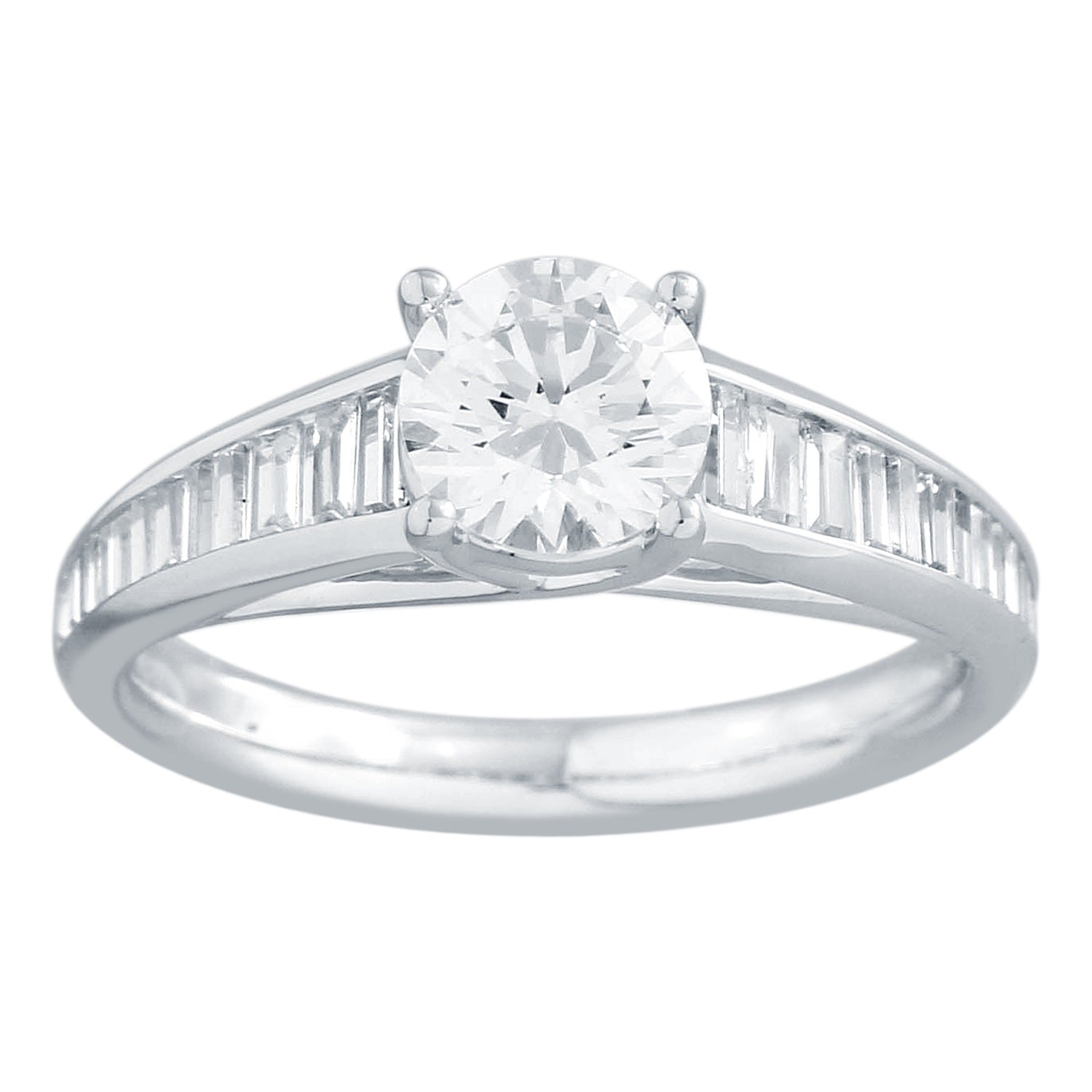 Baguette Semi Mount Engagement Ring made in 14k White gold