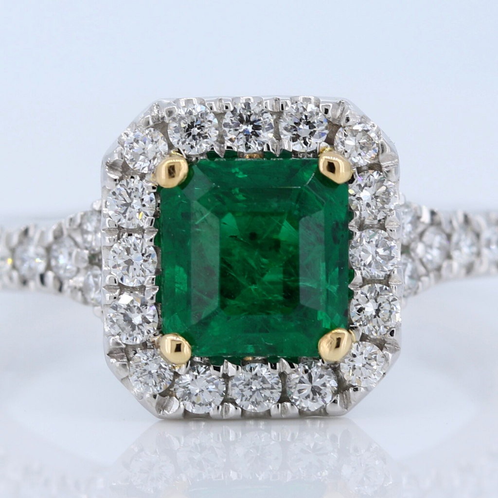 Platinum Ring with 1.38ct Emerald and .53ct diamonds