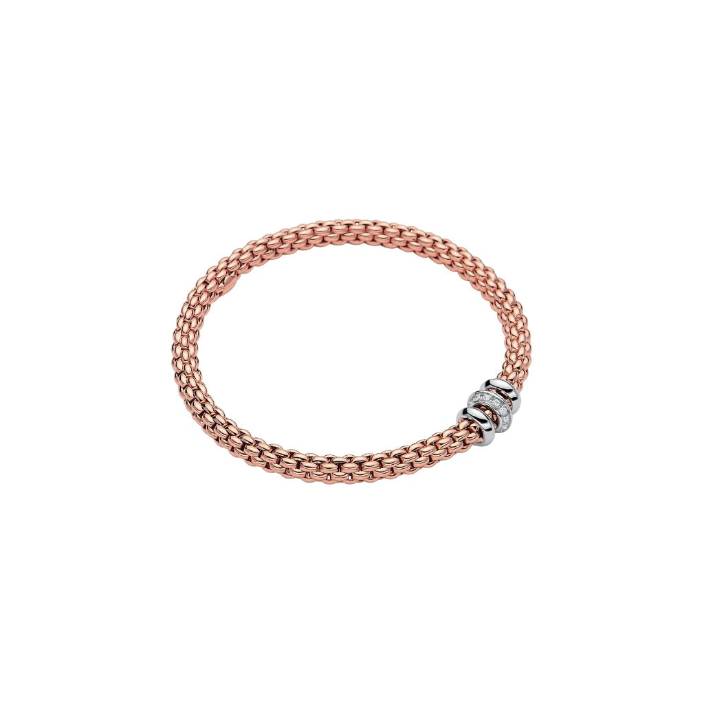 Flex'it bracelet with diamonds and gold rondel in Rose Gold