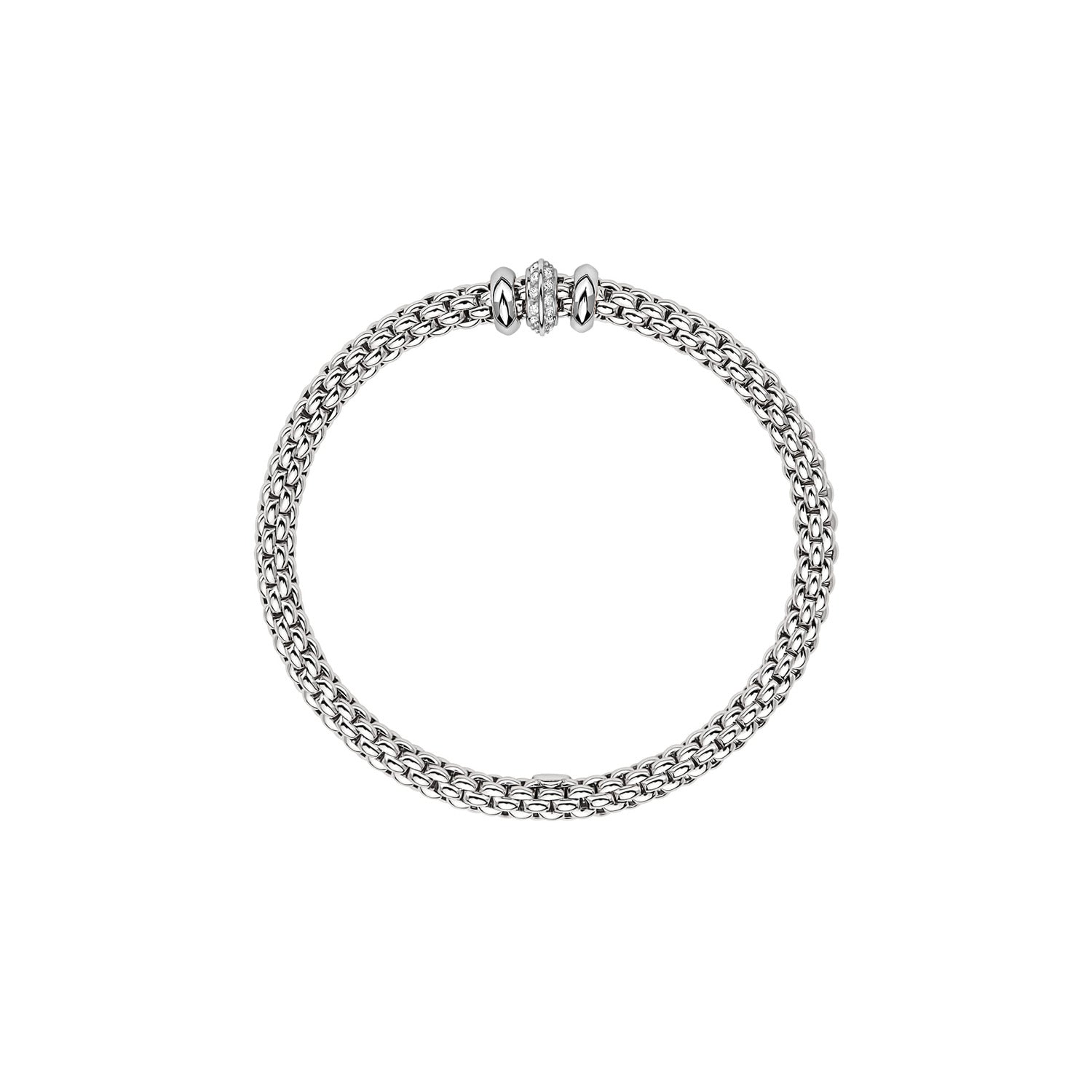 Flex'it bracelet with diamonds and gold rondel in White Gold