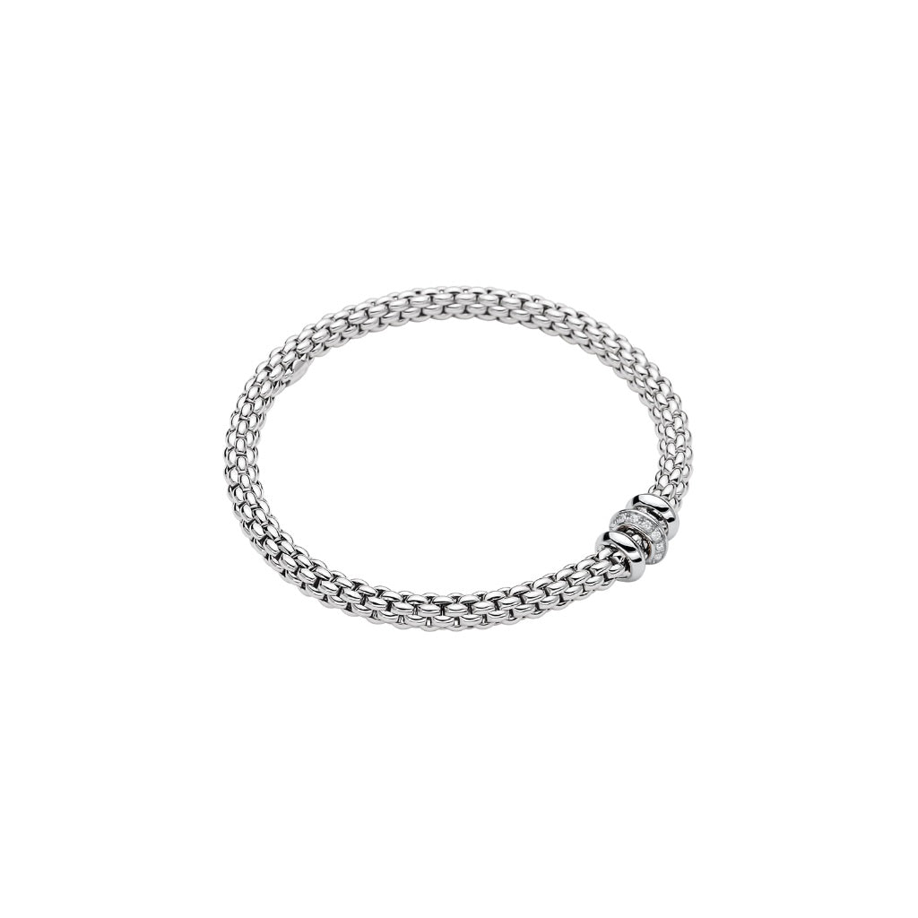 Flex'it bracelet with diamonds and gold rondel in White Gold