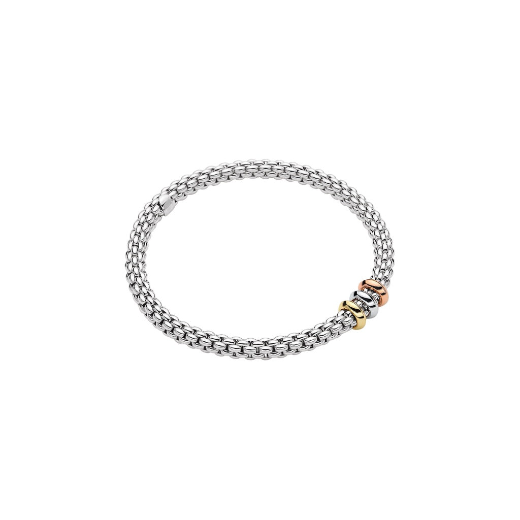 Flex'it bracelet with Tri-color gold rondel in White Gold