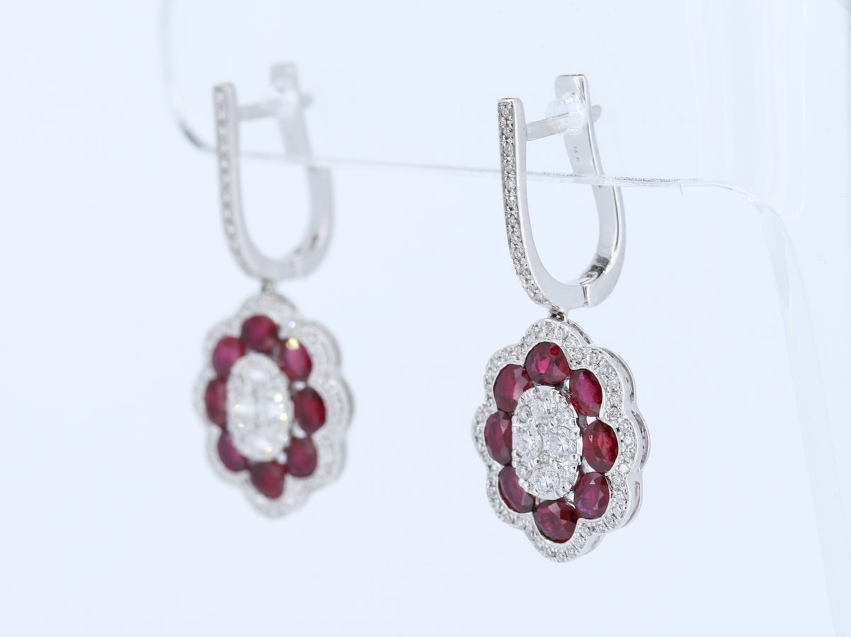 14kt Ruby and Diamond Earrings in White Gold - Ruby Count - 16 pcs (4.19ctw)