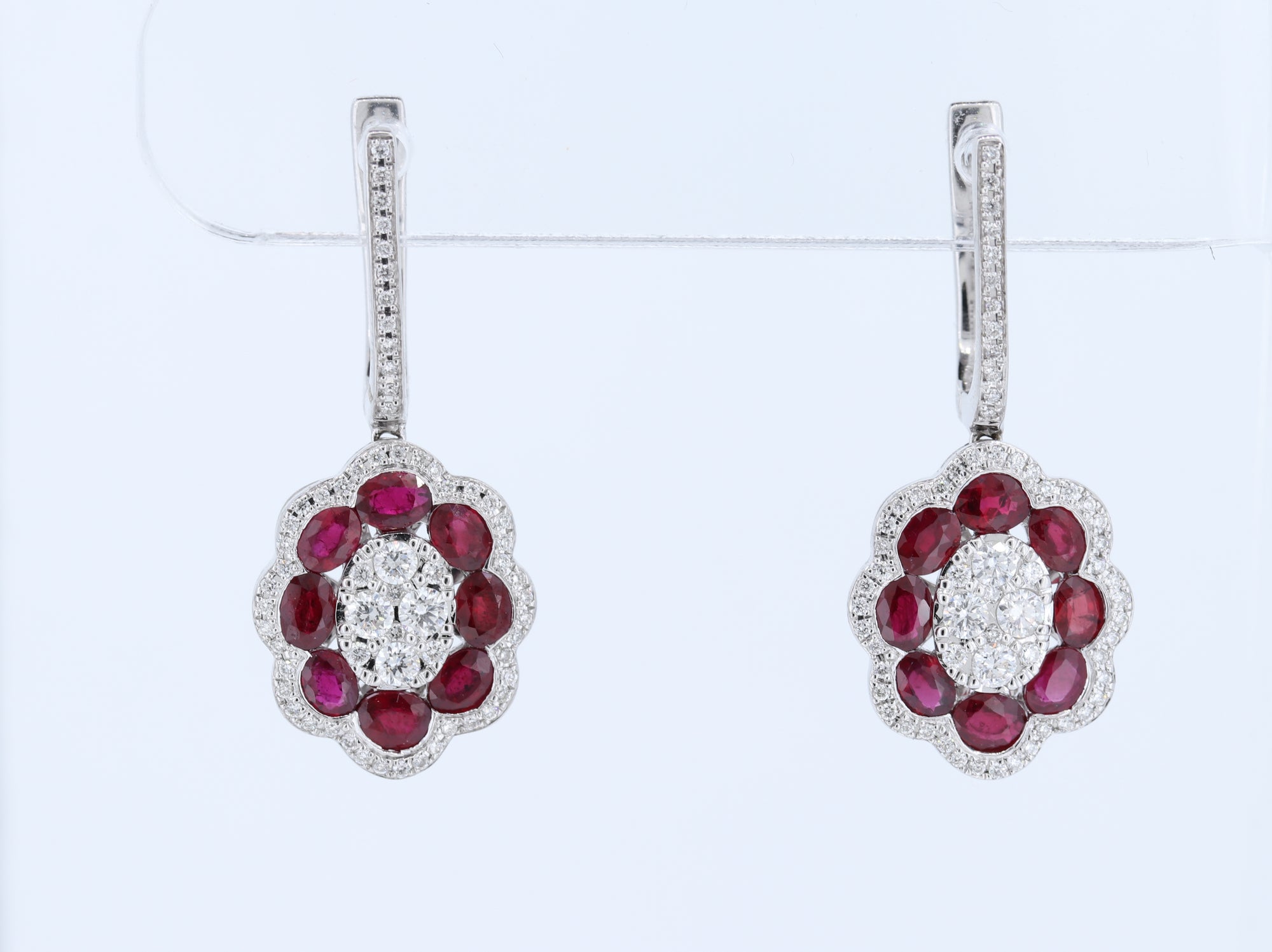 14kt Ruby and Diamond Earrings in White Gold - Ruby Count - 16 pcs (4.19ctw)