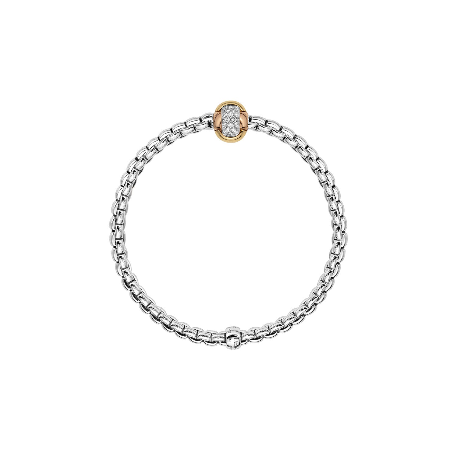 Flex'it Eka Tiny bracelet with Tri-tone Rondelle and diamonds in White Gold