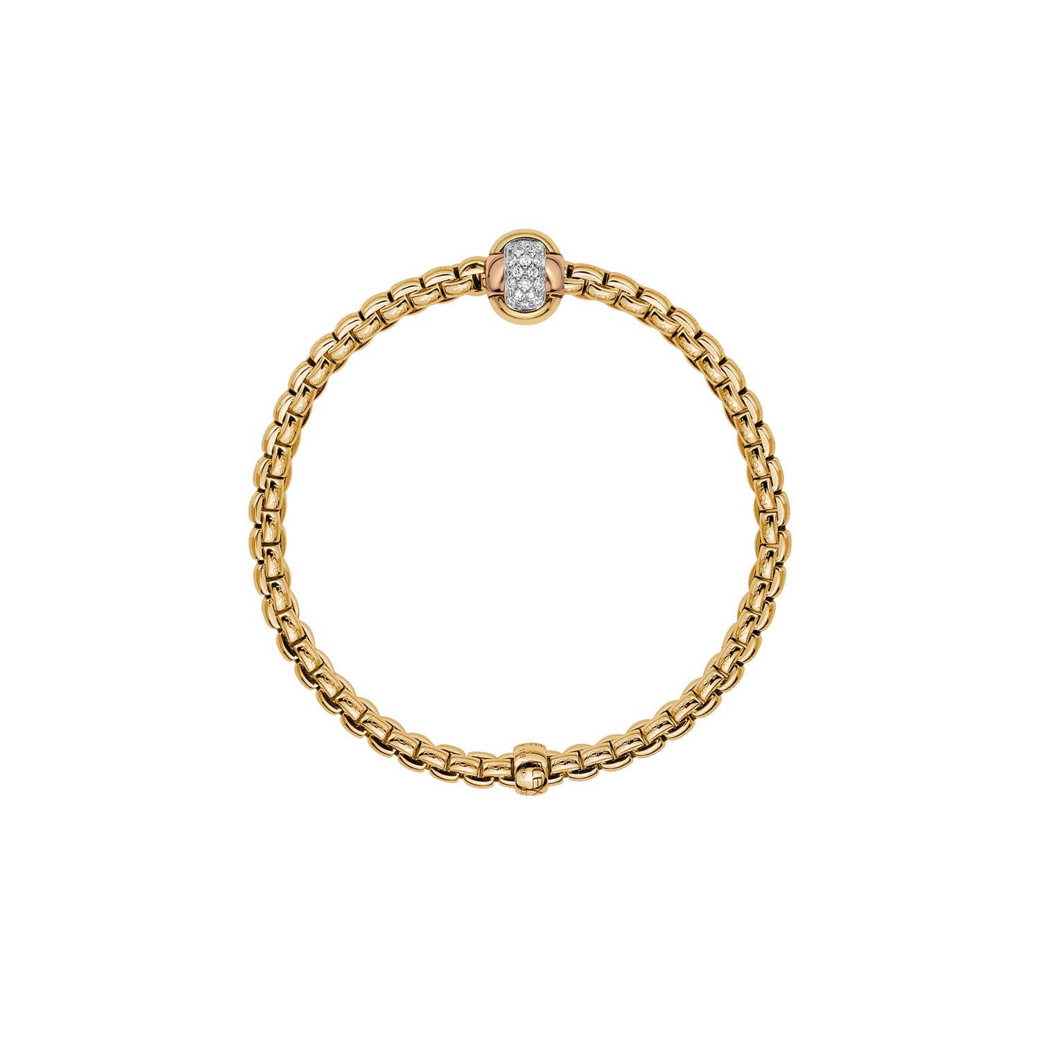 Flex'it Eka Tiny bracelet with Tri-tone Rondelle and diamonds in Yellow Gold
