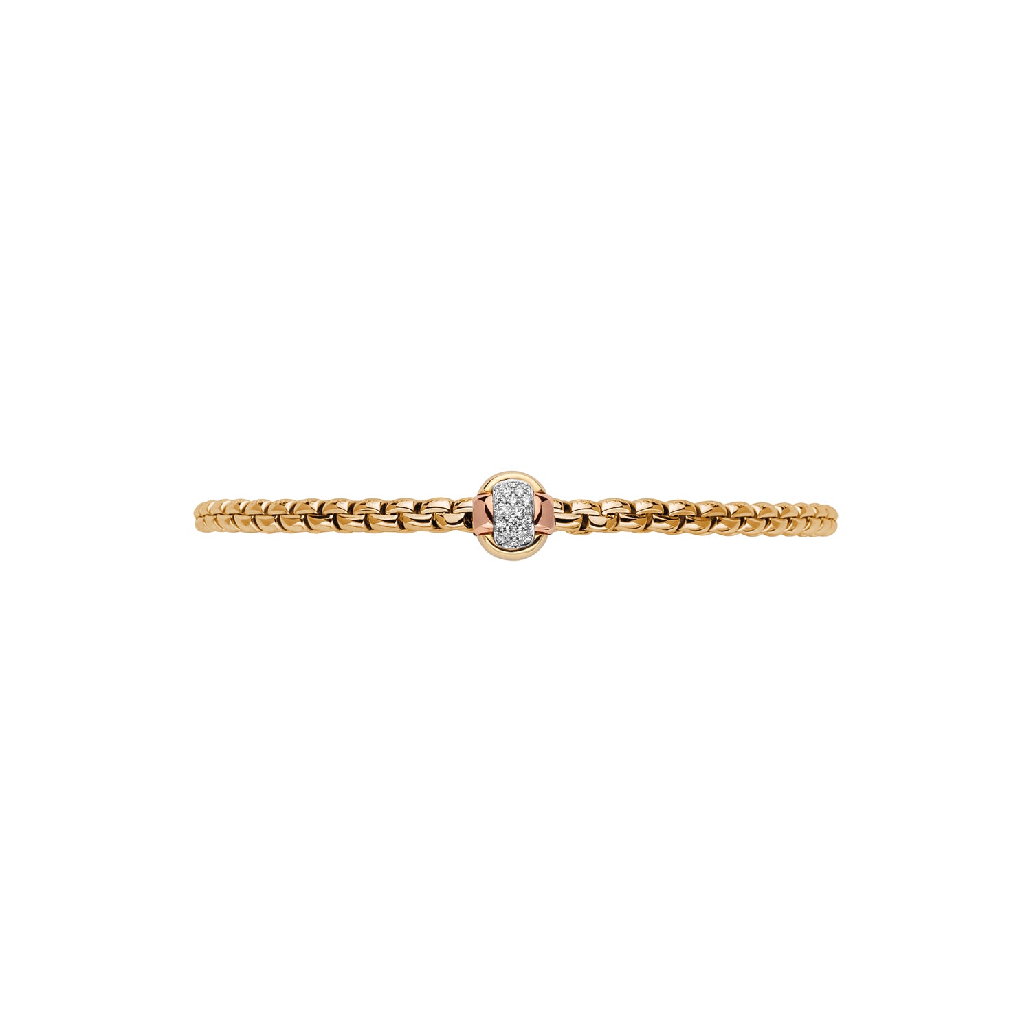 Flex'it Eka Tiny bracelet with Tri-tone Rondelle and diamonds in Yellow Gold