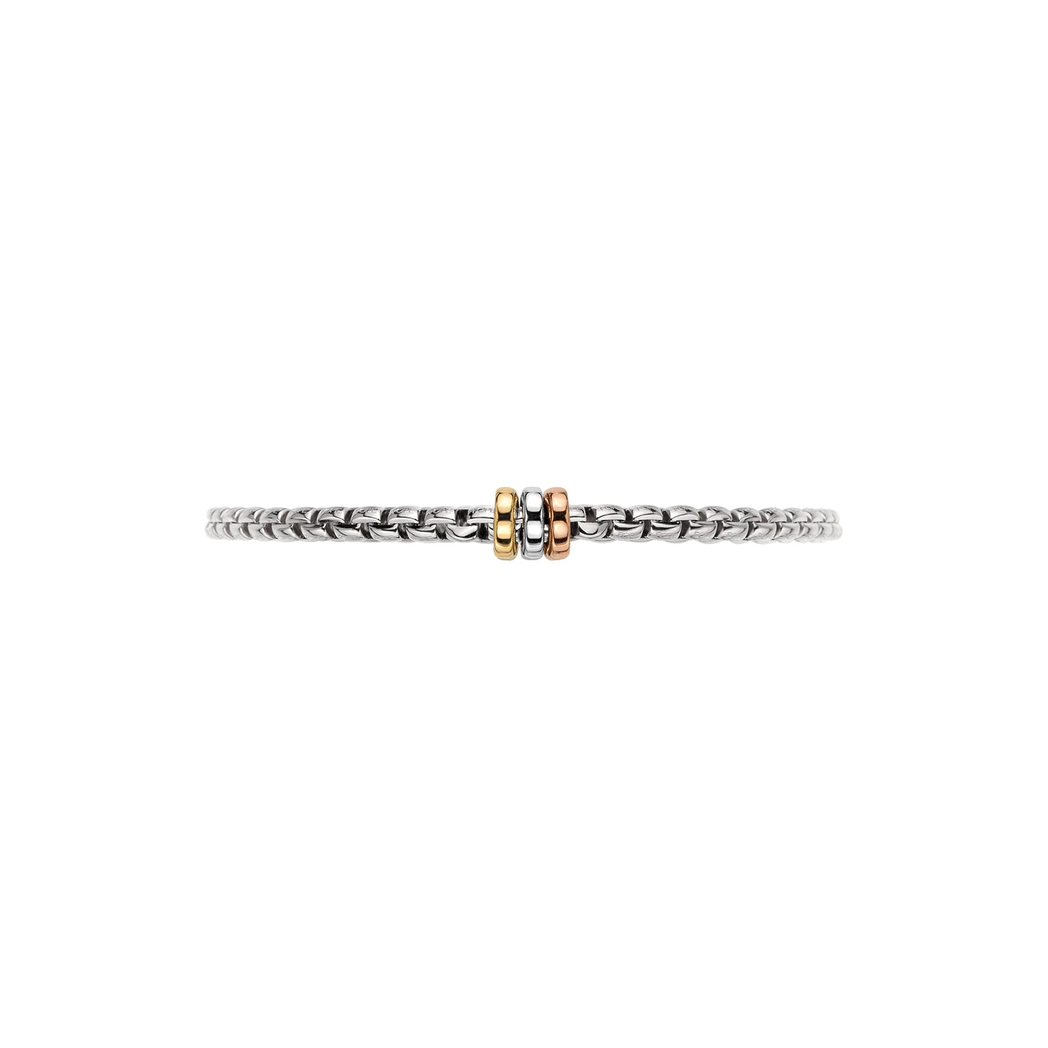 Flex'it Eka Tiny bracelet with three tri-colored rondel in white gold