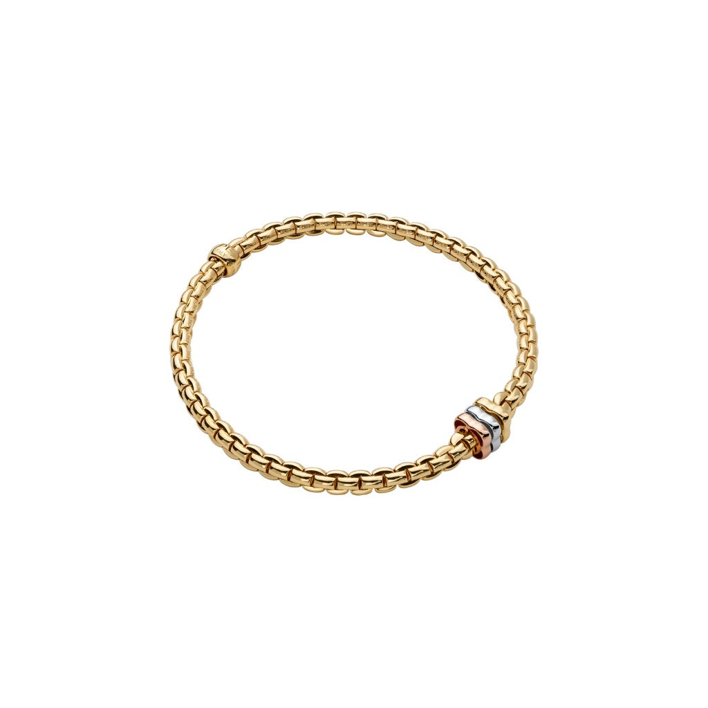 Flex'it Eka Tiny bracelet with three tri-colored rondel in yellow gold