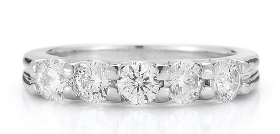 Five Stone Diamond Band Made In 14K White Gold