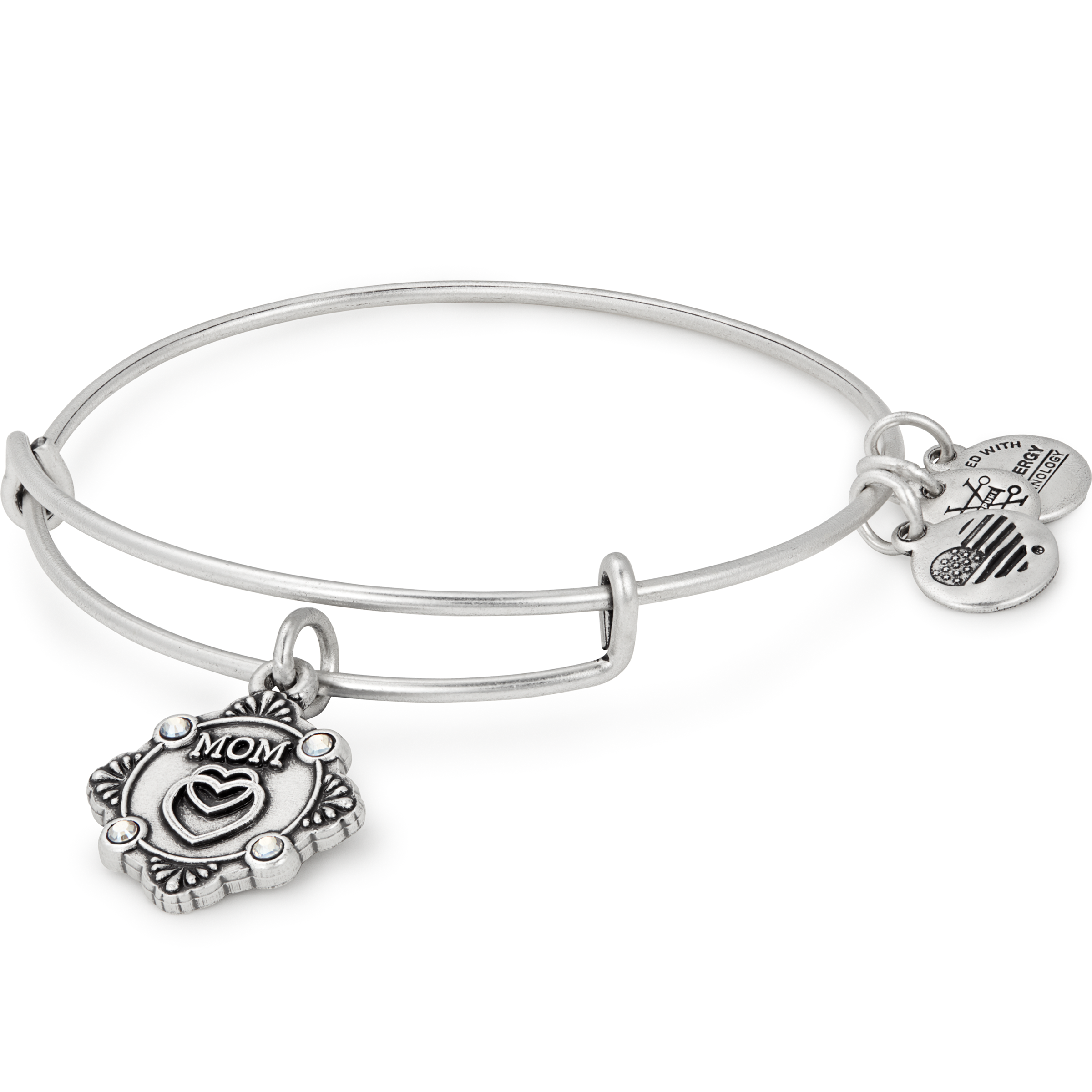 Alex and Ani Because I Love You Mom Charm Bangle Shiny Antique Silver