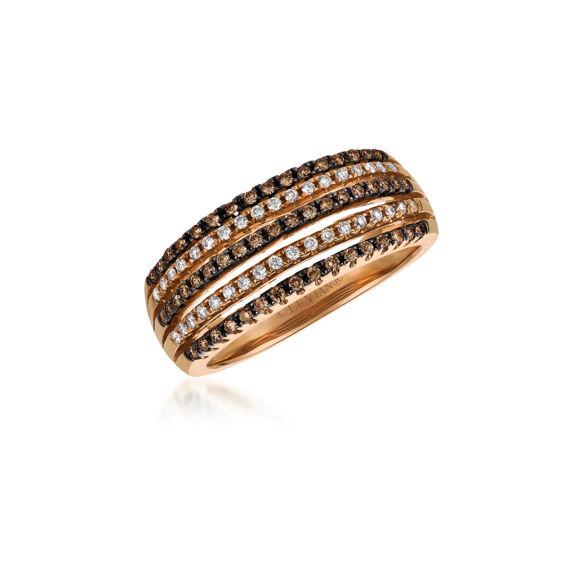 14K Strawberry Gold Ring With Chocolate And Vanilla Diamonds