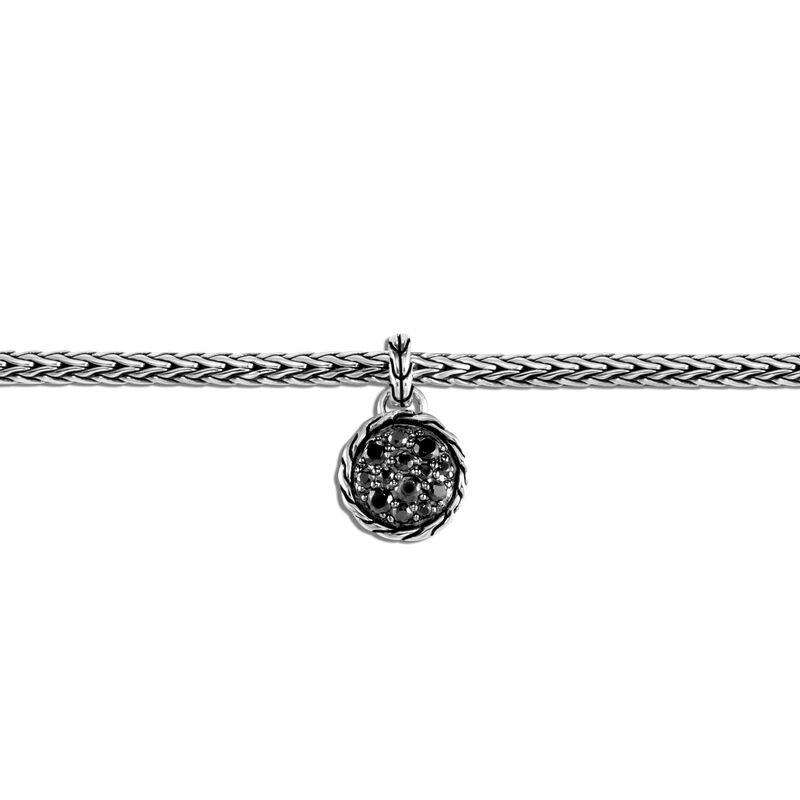 Classic Chain Round Charm Bracelet In Silver With Black Sapphire And Spinel
