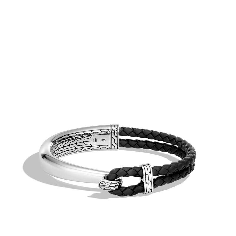 Classic Chain Half Cuff Bracelet In Silver And Leather