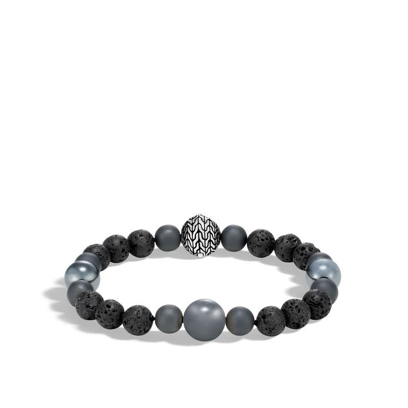 Classic Chain Bead Bracelet In Silver With Hematite, Black Volcanic