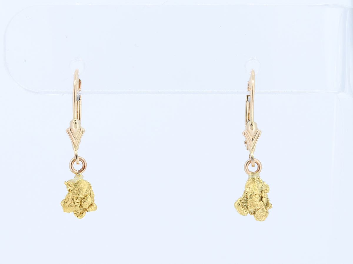14K Yellow Gold Nugget Earrings Lever Back 1.92 Grams