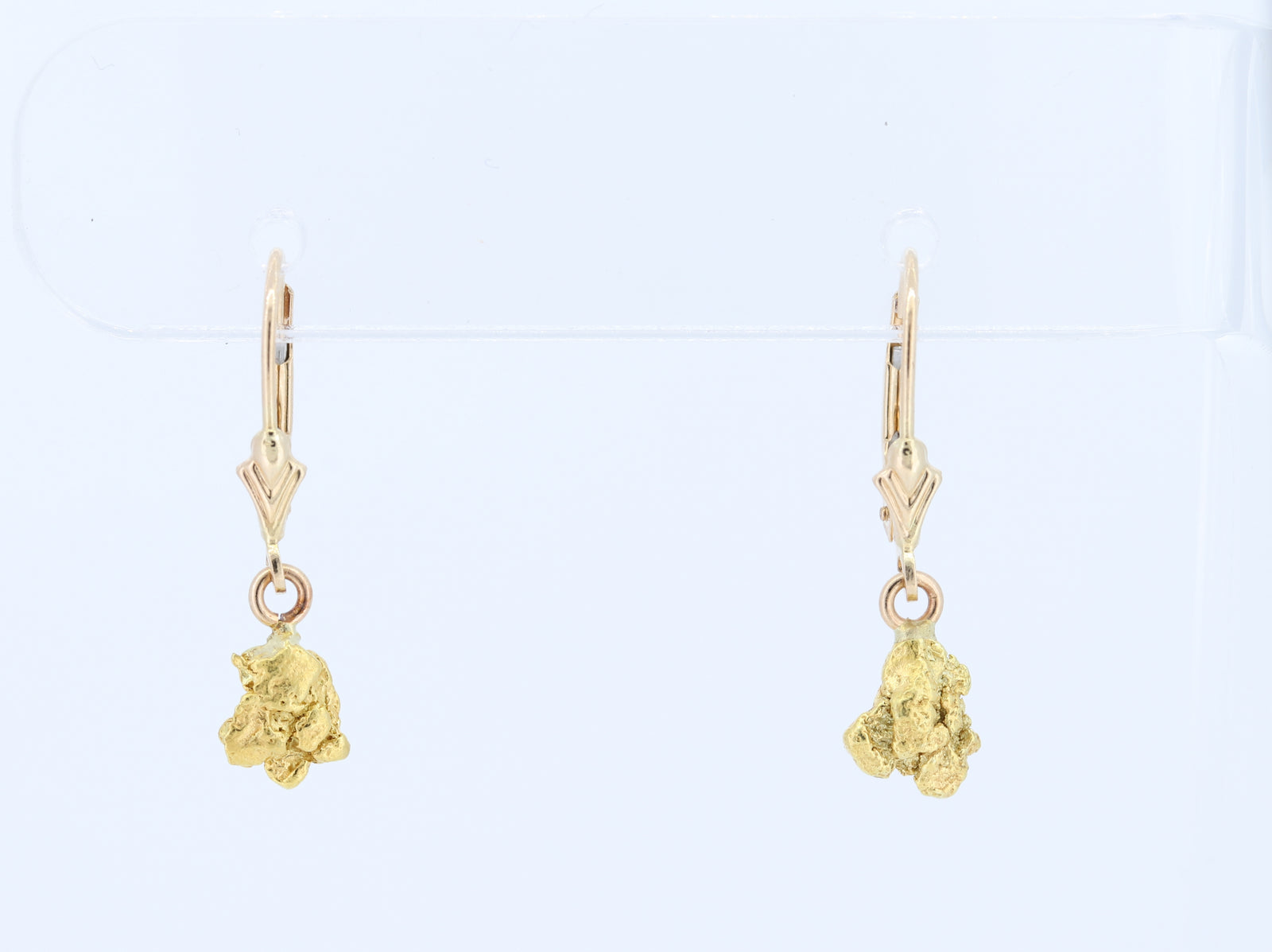 14K Yellow Gold Nugget Earrings Lever Back 1.92 Grams