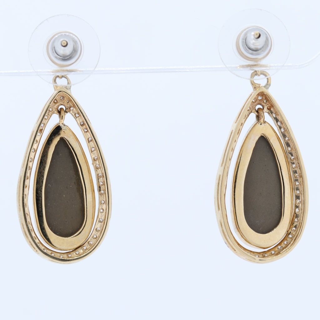 14kt Yellow Gold Ammolite And Diamond Tear Drop Dangle Earrings Dia0.85Ct