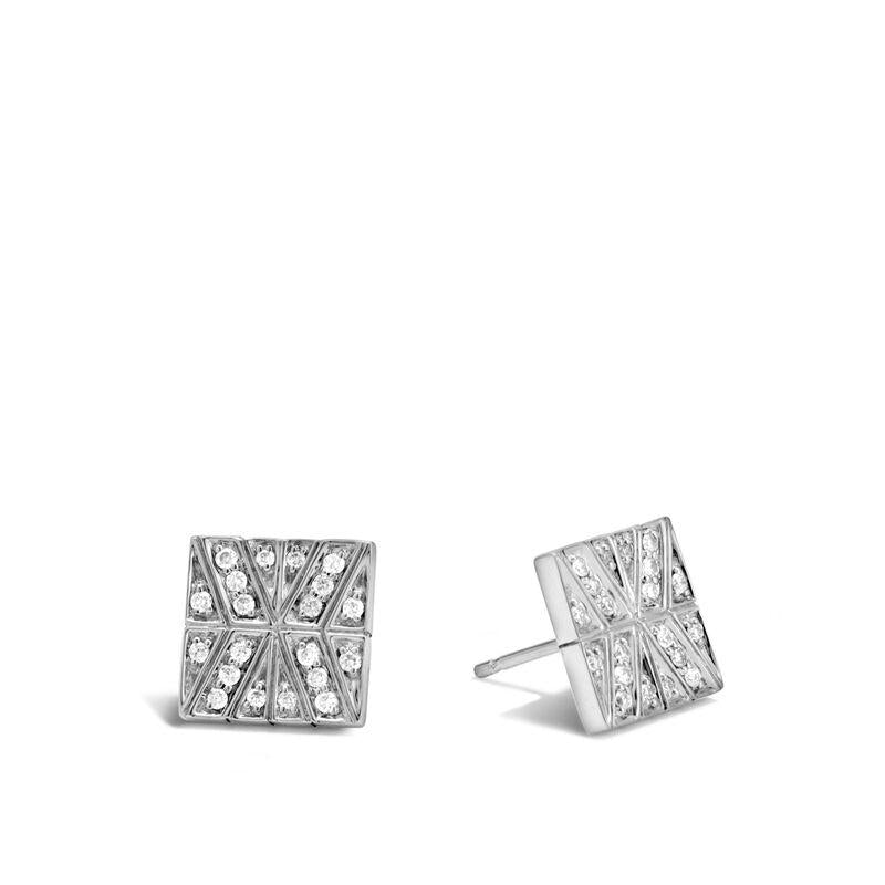 Modern Chain 10.5Mm Stud Earring In Silver With Diamonds
