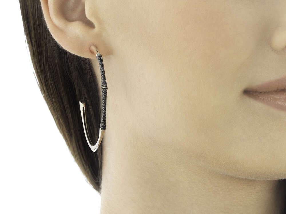 Bamboo Large Hoop Earring with Black Sapphire