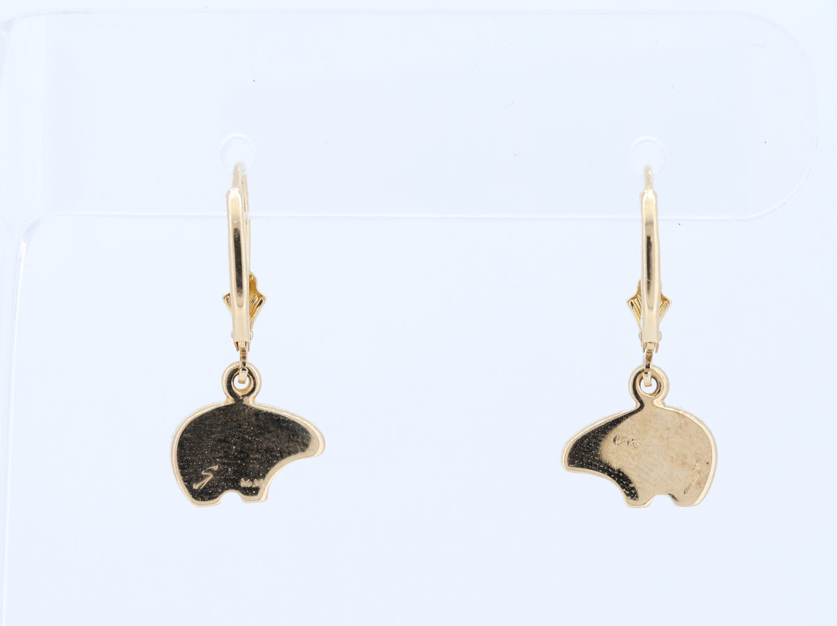 14K Yellow Gold Nugget Bear Lever Back Earrings