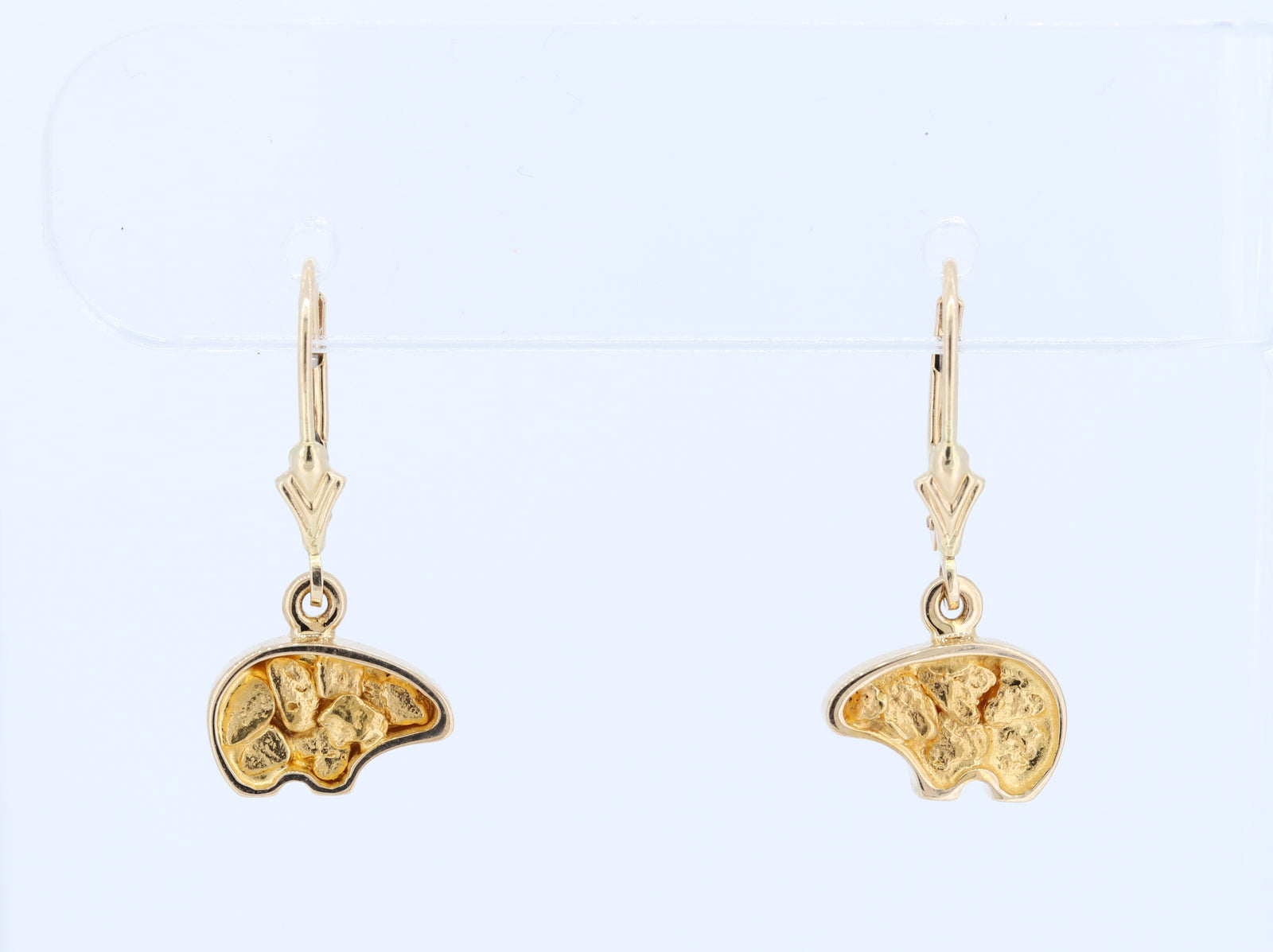 14K Yellow Gold Nugget Bear Lever Back Earrings