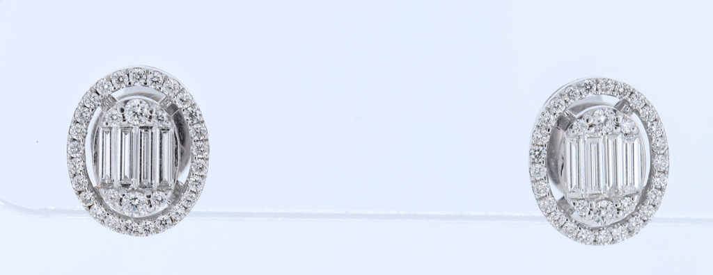 18Kt Ladies White Gold Diamond Post Solitaire Look Earring With Total Weight Diamonds .74Cts