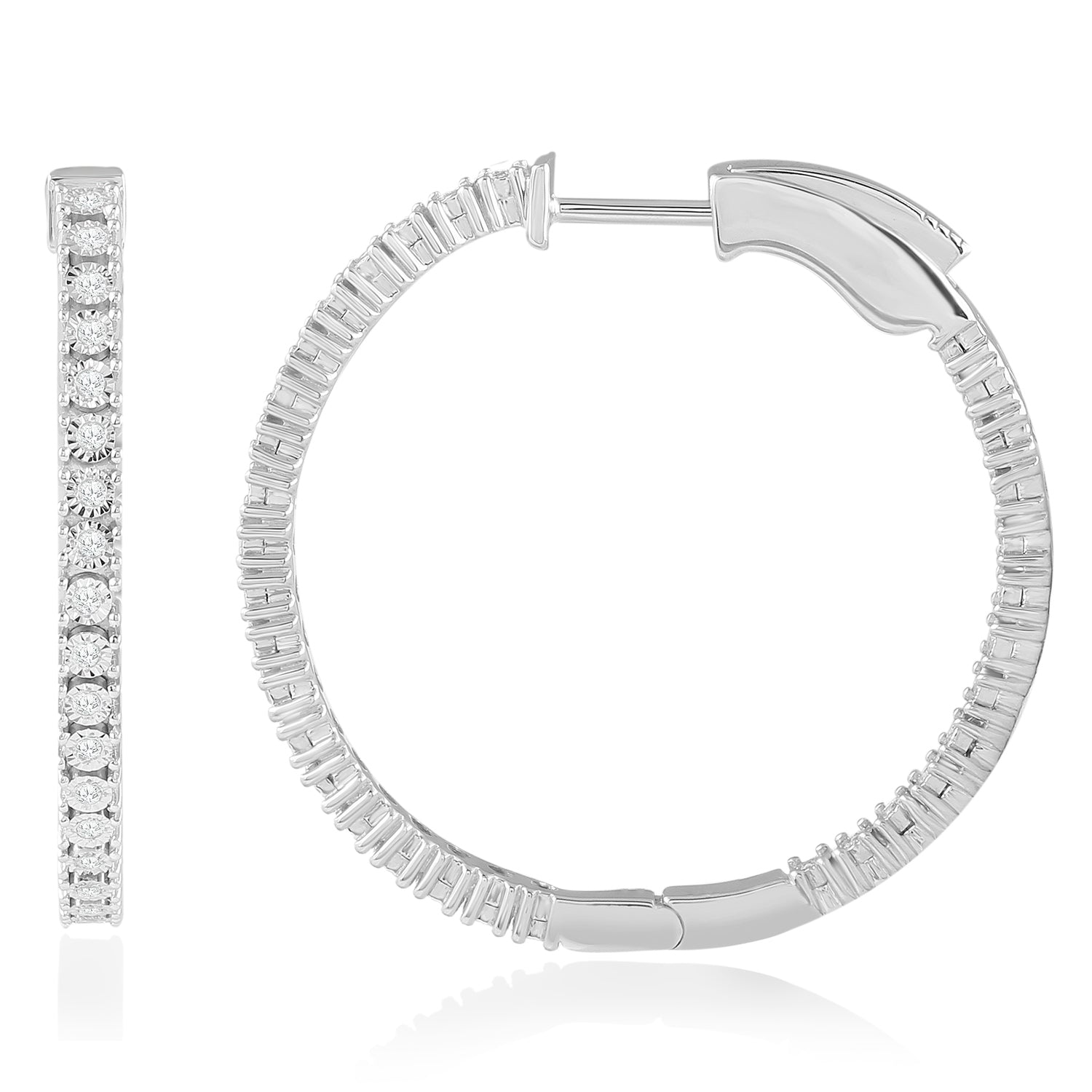 Round Diamond Hoops Made In 14K White Gold