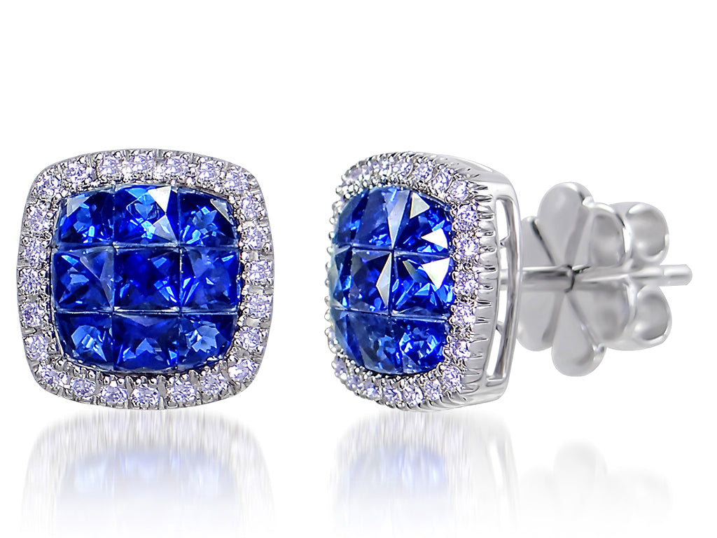 1.78Cts Sapphire and Diamond Earring in 18Kt White Gold