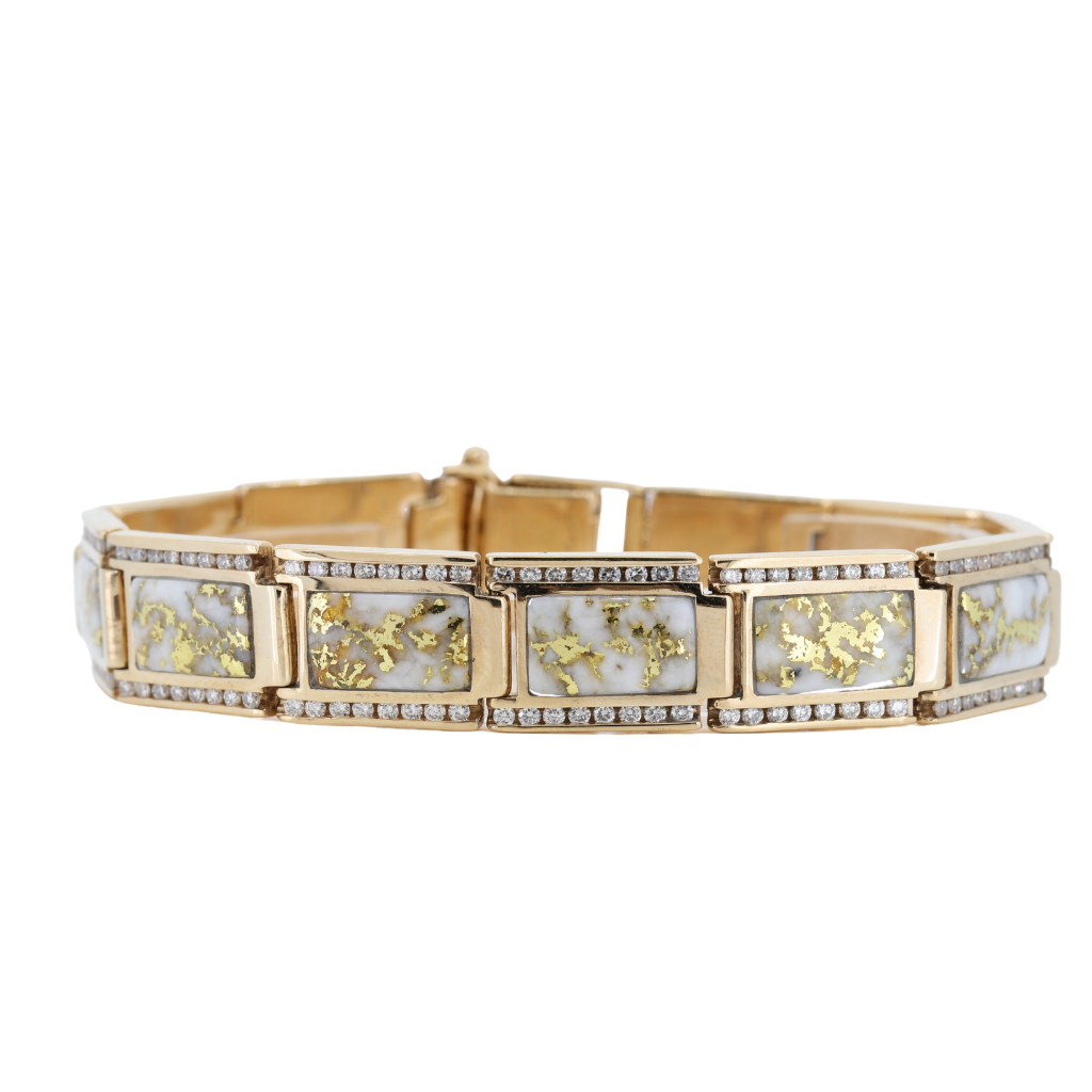 14K Yellow Natural Gold Quartz Bracelet With Diamonds
