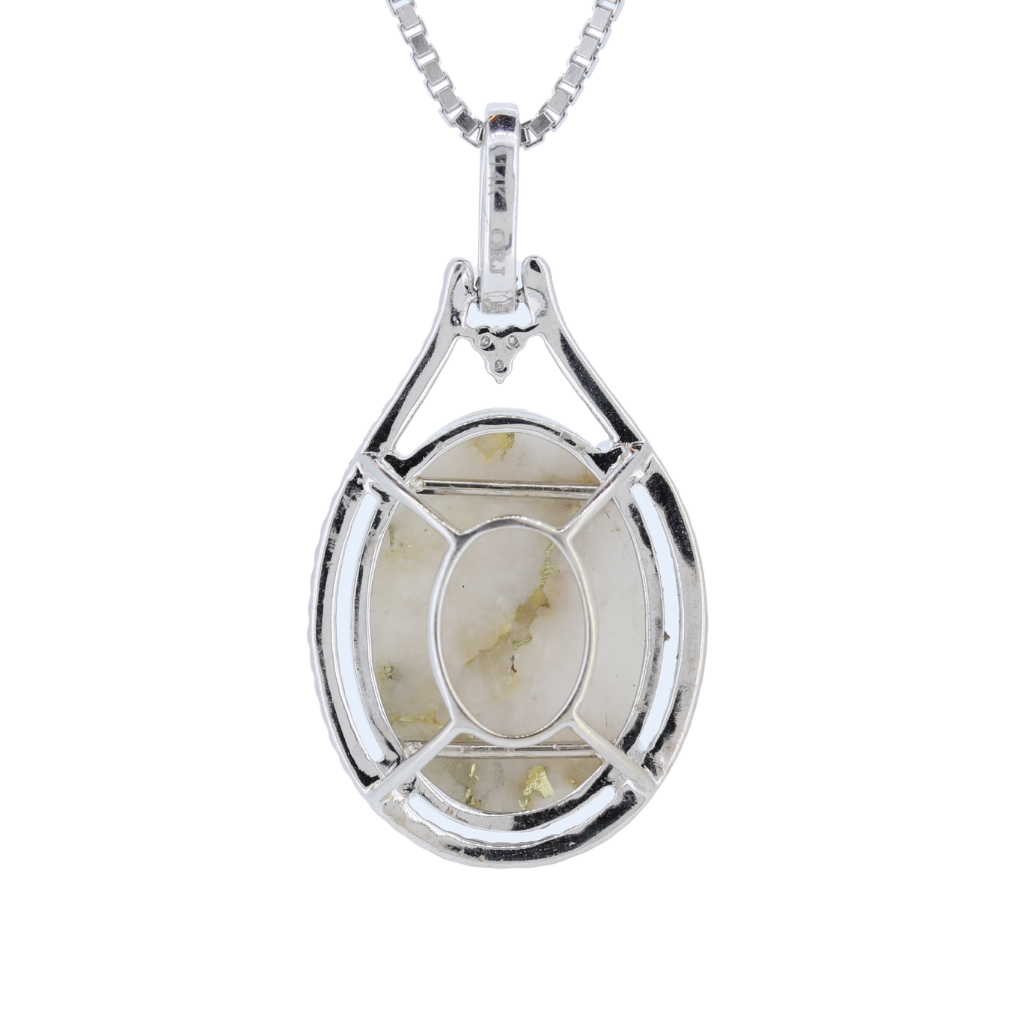White Natural Gold Quartz Oval Shape Pendant With Diamonds, 0.45Ct.