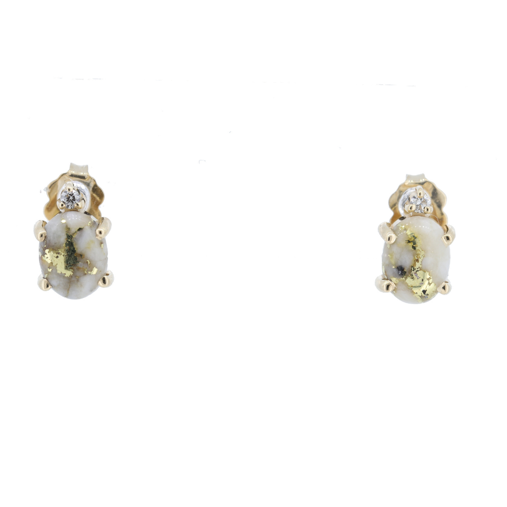14K Yellow Natural Gold Quartz Earrings With 0.04Ct Diamonds