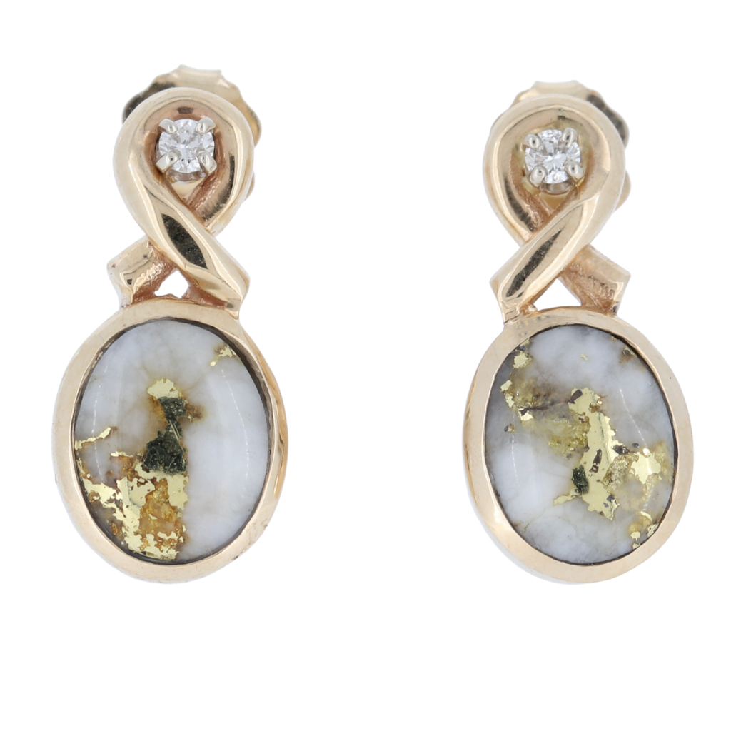 14K Yellow Natural Gold Quartz Earrings With 0.06Ct Diamonds