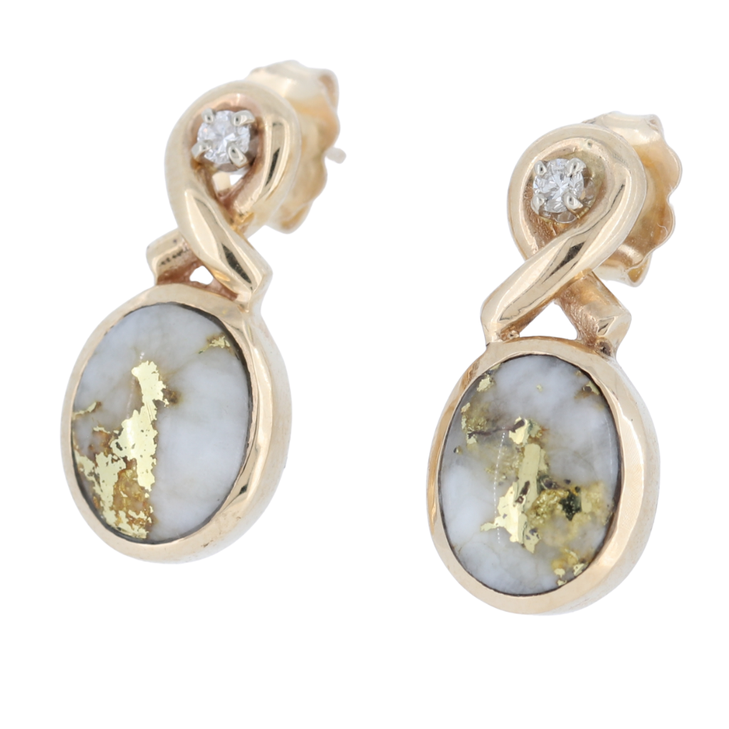 14K Yellow Natural Gold Quartz Earrings With 0.06Ct Diamonds