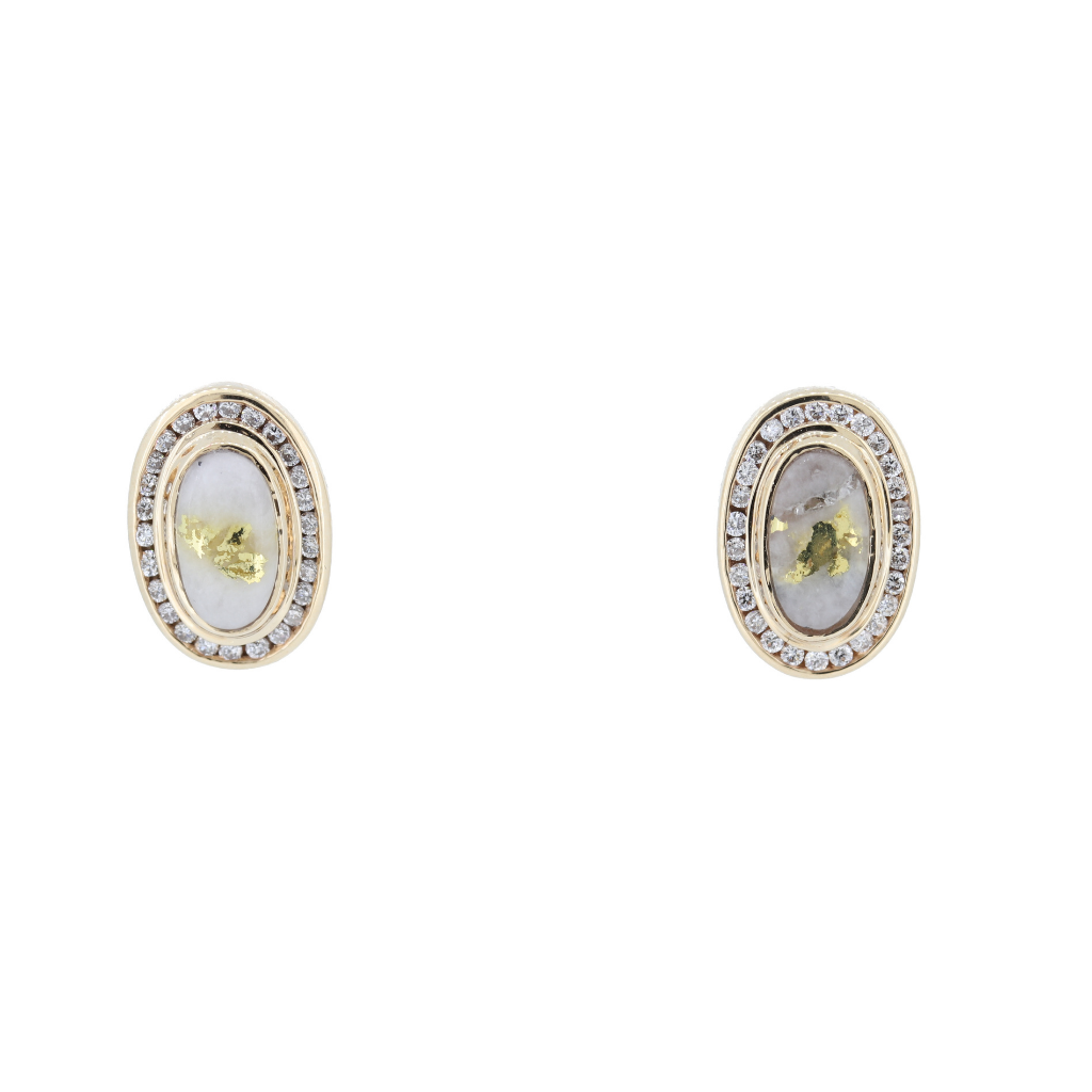 14K Yellow Natural Gold Quartz Earrings With 0.46Ct Diamonds