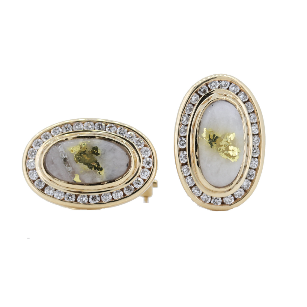 14K Yellow Natural Gold Quartz Earrings With 0.46Ct Diamonds