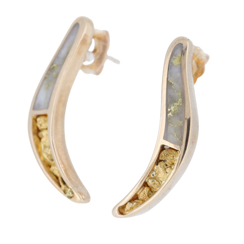 14K Yellow Natural Gold Quartz And Nuggets Earrings by Orocal