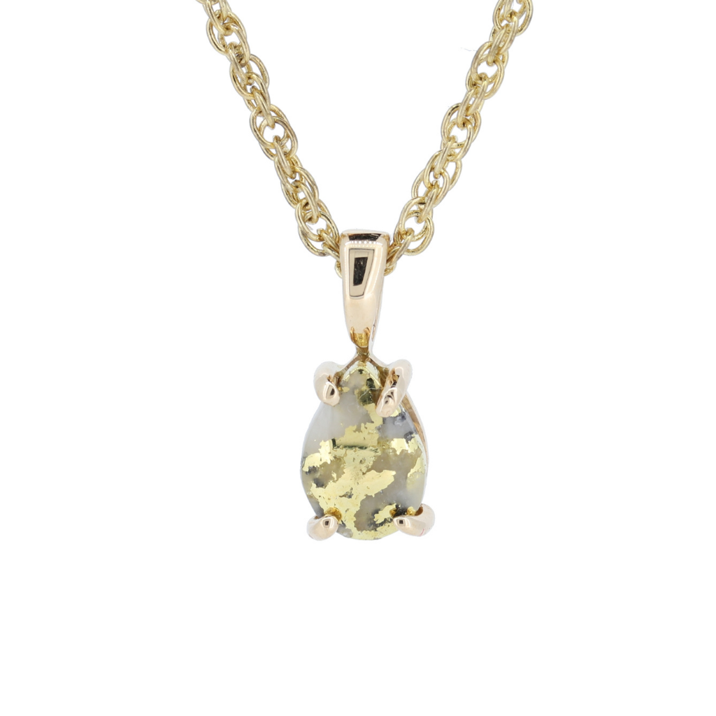 Natural Gold Quartz set in 14Kt Yellow Gold Pendant