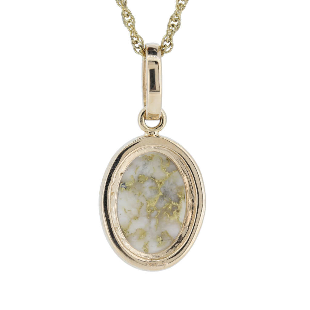 14K Yellow Natural Gold Quartz Pendant With 0.36Ct Diamonds